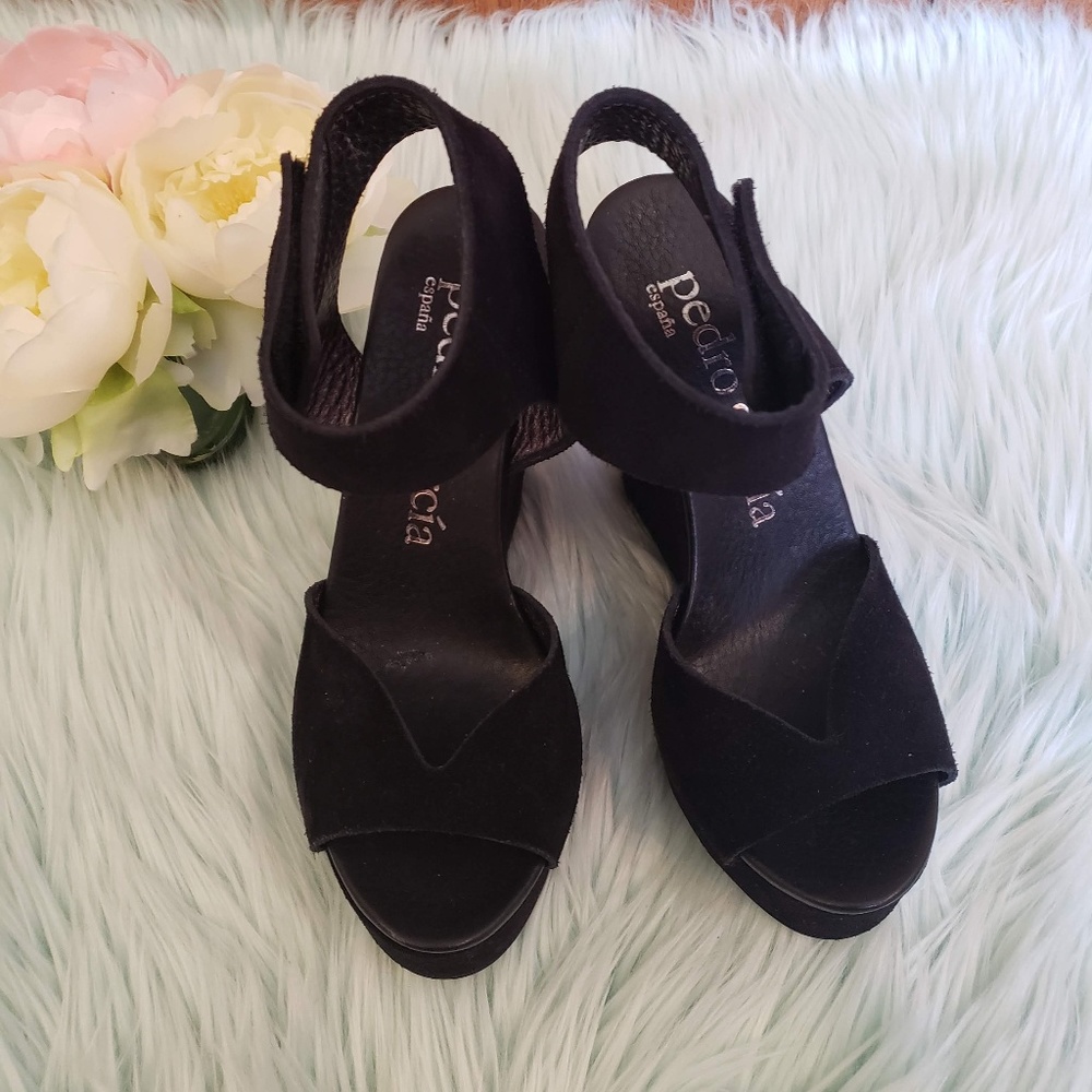 Pedro Garcia Black Suede Wedge Heels